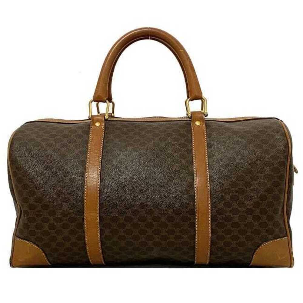Celine Boston Bag Brown Gold Macadam Handbag Leather Travel Zipper Logo All - Picture 2 of 10